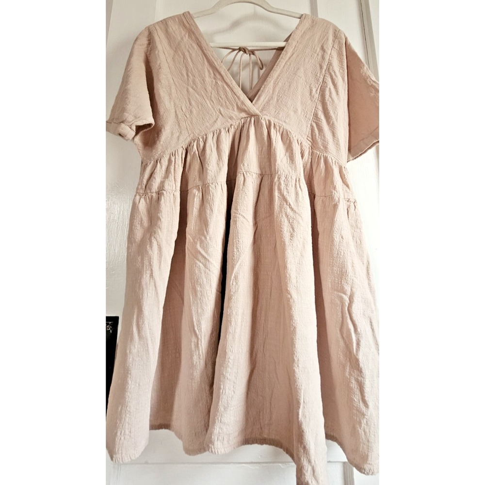 Mustard Seed tan‎ woman Sz M cotton rayon blend double V plunge neckline lined